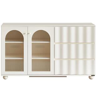 全友家居奶油风靠墙一体多功能餐边柜小户型客厅家用置物备餐柜