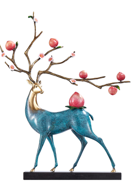 新中式寿桃梅花鹿高档送礼摆件