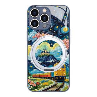 适用向往的列车苹果14pro手机壳magsafe磁吸支点壳苹果13梵高iPhone16新款360旋转支架15plus带指环12max玻璃