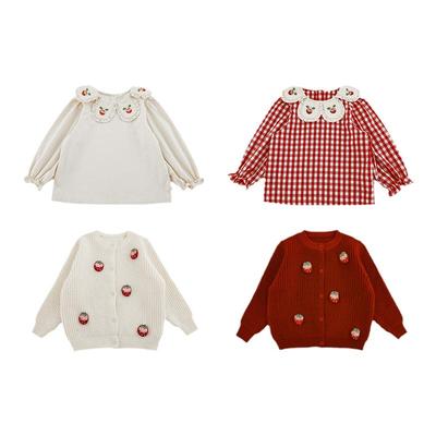 幼悠女童田园风套装春秋元气可爱手缝立体玩偶毛衣开衫花瓣领衬衫
