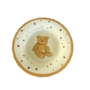 高颜值好看的盘子小熊童趣陶瓷深盘水果盘点心盘早餐盘家用菜盘