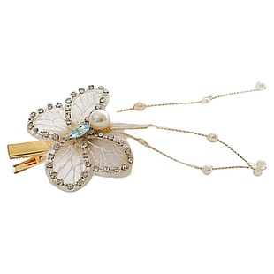 超仙儿童白色羽毛闪钻蝴蝶发夹女童古风头饰party拍照发卡小公主