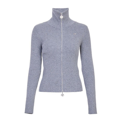 婉甸2025年冬季新品灰黑粉三色毛织拉链针织开衫上衣女1244W30GS3