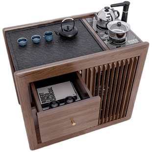 简约全实木阳台茶桌可移动泡茶台烧水一体小型家用乌金石功夫茶台