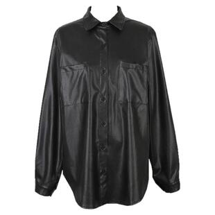 雅痞造型Pu蛋白皮飒爽酷感机车外套2025春款宽松长袖衬衫黑色皮衣