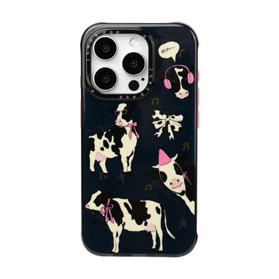 POPOCASE 黑色奶牛双层手机壳 适用于苹果iPhone16 ProMax15 14 原创小众写实创意ins挂绳孔 独立按键防摔