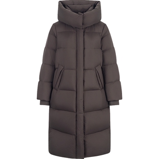 衣香丽影咖色连帽羽绒服女中长款2025年冬装新款高充绒量保暖外套