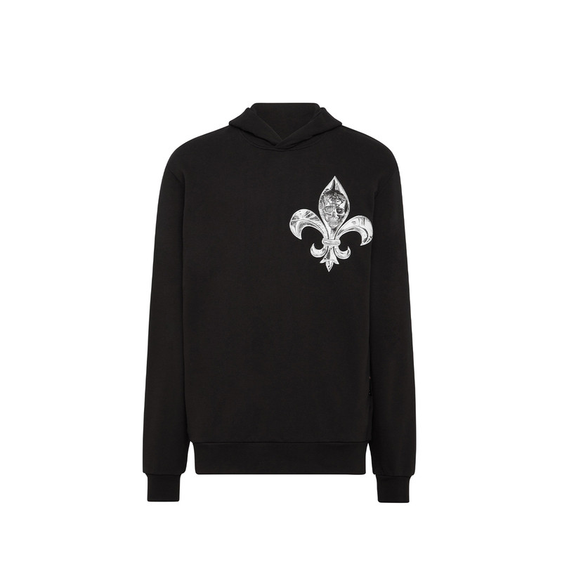 PHILIPP PLEIN 男士春秋款宽松休闲黑色印花连帽卫衣套头衫上衣