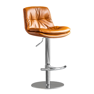 现代简约吧台椅北欧椅子家用升降旋转不锈钢轻奢前台酒吧高脚凳子