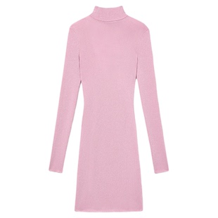 self-portrait 2025早秋新款粉红色半高领设计感针织露背连衣裙