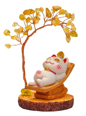 新年招财猫水晶发财树桌面摆件