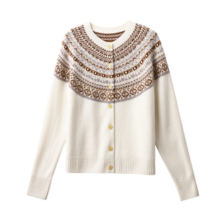 戎美 节日氛围~费尔岛【全羊绒/重工提花】针织开衫/套衫/26新品~