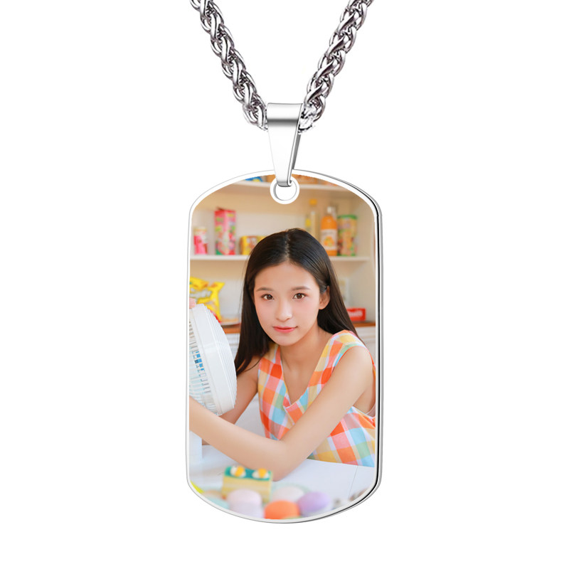 定制彩色照片钛钢长项链 彩印刻字双面吊坠 潮男个性刻名字礼物