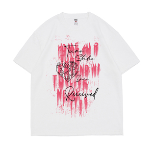 男士t恤短袖夏季重磅美式高街上衣男青少年圆领宽松潮流5分袖体恤