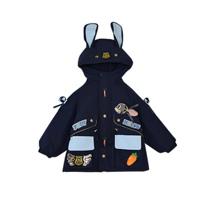 女童兔子警官加绒棉服外套秋冬季2025新款洋气宝宝冬装加厚派克服