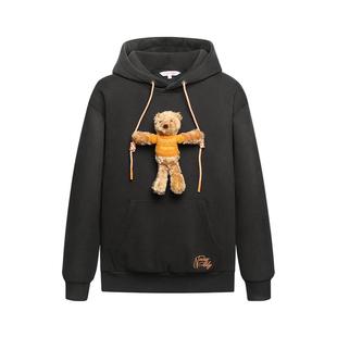 NOISY TEDDY男女同款25冬季新款可爱立体熊连帽加绒套头卫衣舒适