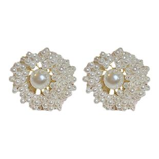 真金电镀银针人造珍珠花朵花簇耳环法式ins森系甜美气质耳钉耳饰