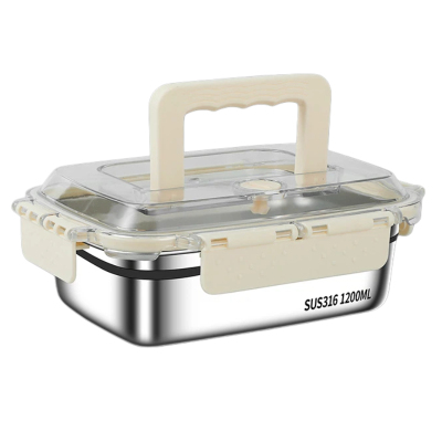 316不锈钢保鲜盒带盖冰箱收纳盒手提长方形密封方盒冷冻食品级