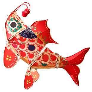 非遗手工布艺鱼灯成品 中国风宋制手持发光翘尾锦鲤鱼宫灯笼花灯