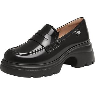 TATA他她玫瑰侦探厚底小皮鞋女黑色乐福鞋女鞋通勤单鞋新7DK21AA5