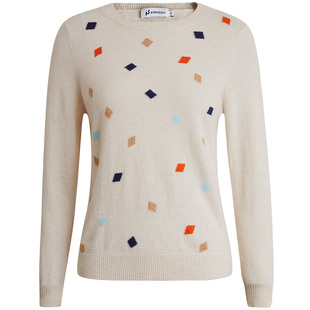 皮皮狗早春新款圆领撞色提花半精纺羊绒衫针织套头衫 商场同款