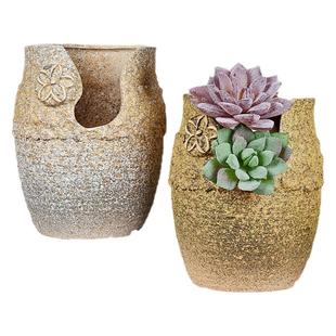 创意缺破口多肉花盆老庄陶瓷大号清仓多肉植物花盆粗陶手绘透气庄