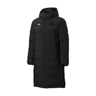 李宁中长款羽绒服国家羽毛球队同款带国标白鸭绒宽松连帽冬季棉衣