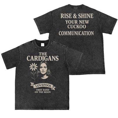 The Cardigans乐队直喷水洗做旧复古灰美式街头朋克摇滚短袖T恤