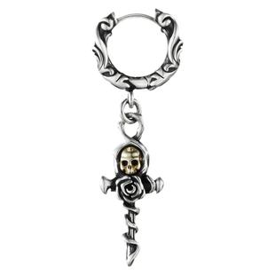 [新年礼物]ROCKRIDE 金色骷髅玫瑰花耳坠 挚爱耳钉925银耳环男女