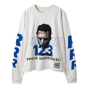 RRR123美式高街人像印花打底衫FOG潮牌水洗做旧男女宽松长袖Tee恤