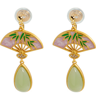 无耳洞新中式古法扇子水滴蚊香盘耳夹复古风耳钩耳环女国潮耳饰