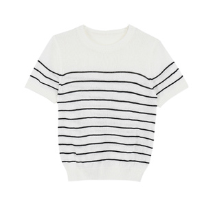 MULVAN 尼斯周末 基础黑白条纹短袖T恤女夏宽松休闲显瘦针织上衣