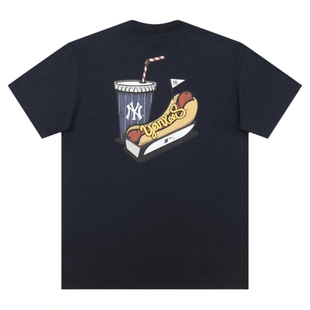 New Era x MLB纽约NY洋基队热狗饮料零食印花圆领短袖T恤男女同款