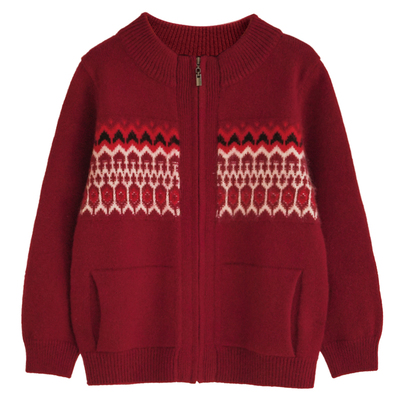 洪叶云台100%纯羊绒红色毛衣