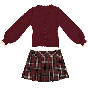 大小姐微胖大码“浪漫妙想”甜美显瘦红色针织开衫吊带半身裙套装