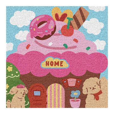 可爱粉色入户门丝圈地垫可裁剪