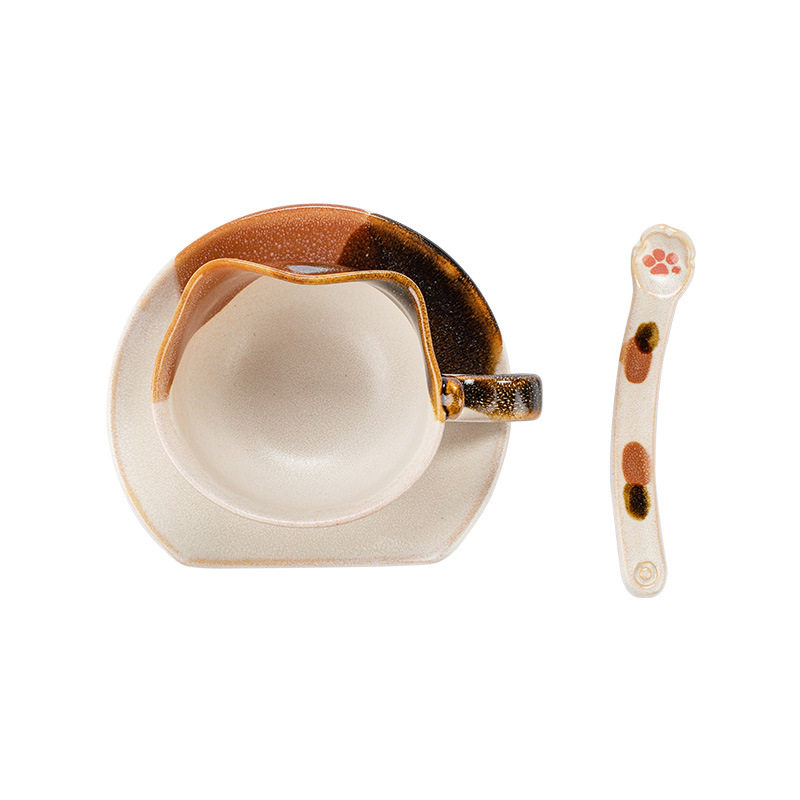 日本进口个人作家款三花猫咖啡套杯配可爱勺子茶杯子【官方正品】