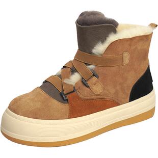 jm快乐玛丽雪地靴女2025冬季新款低帮短筒靴子厚底加绒保暖棉鞋女