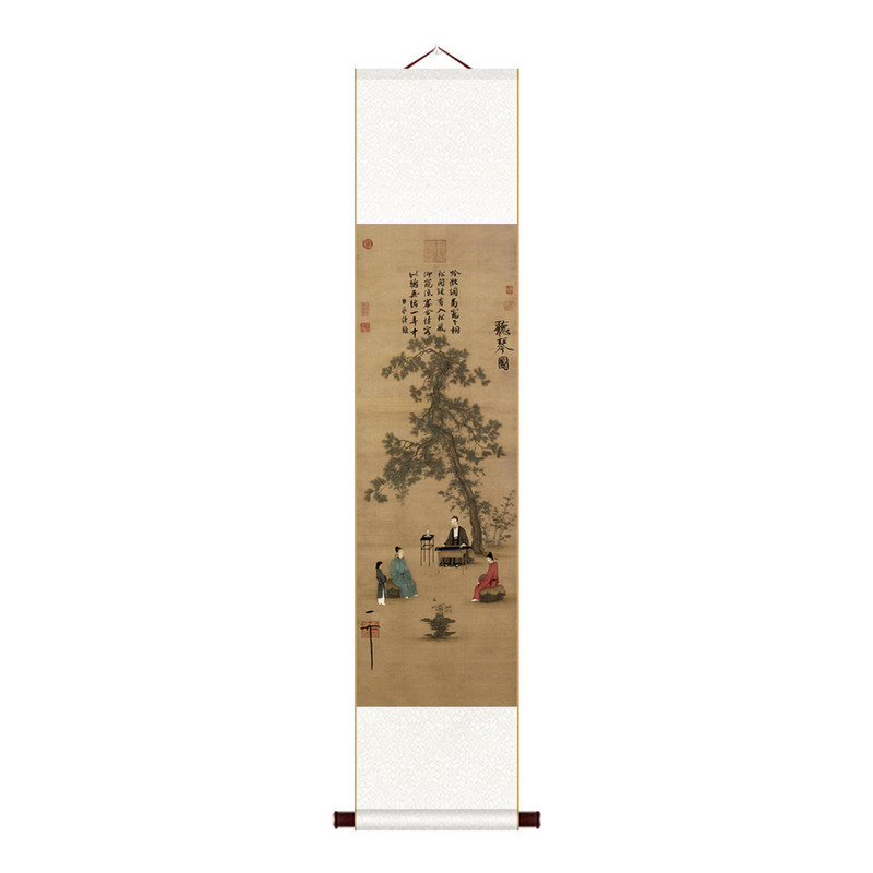 听琴图品茶图桃源仙境图中式古画玄关茶室卷轴挂画挂轴装饰国画