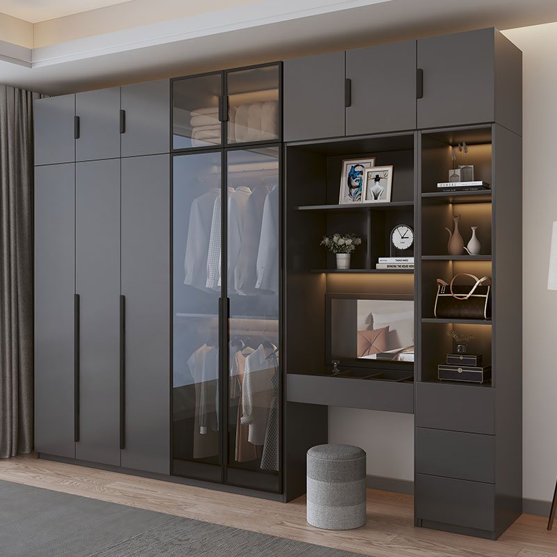 衣柜家用卧室带梳妆台小户型出租房用衣柜书桌一体组合组装大衣橱