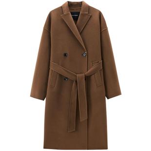 太平鸟甄绒系列西西里浴袍大衣2.0羊绒大衣女25新款双面毛呢外套M