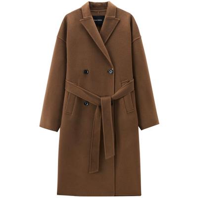 太平鸟甄绒系列西西里浴袍大衣2.0羊绒大衣女25新款双面毛呢外套M