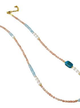 天然彩色串珠碧玉石淡水珍珠项链女叠戴莫瑞风轻奢小众锁骨颈链