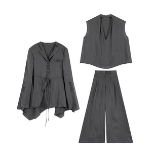 CUICUI崔崔【悉尼海岸】高级感轻奢灰色天丝休闲套装