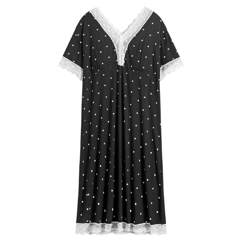 带胸垫睡裙女式夏季半袖睡衣家居服春夏居家外穿波点蕾丝甜美爆款