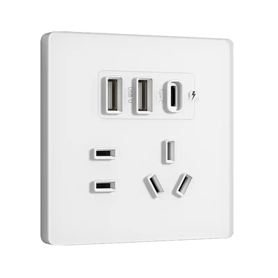 国际电工86型Type-c五孔USB插座20W智能快充墙壁手机充电开关面板