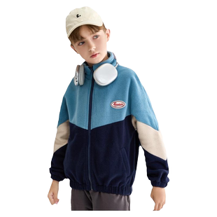 【新品优选】马克华菲男童摇粒绒外套儿童抓绒衣撞色立领卫衣开衫