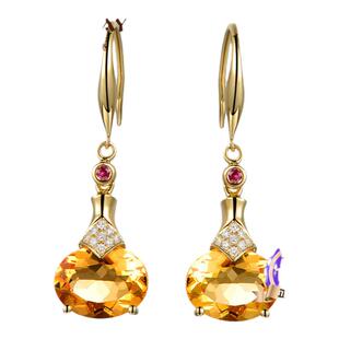 米莱珠宝 4.5克拉天然黄水晶耳环 18K金钻石镶嵌耳环 彩色宝石女