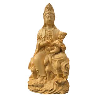进口桧木雕送子观音菩萨实木摆件家用佛堂供奉装饰注好孕注生娘娘