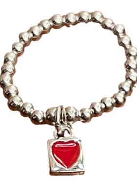 s925纯银戒指爱心弹力调节松紧